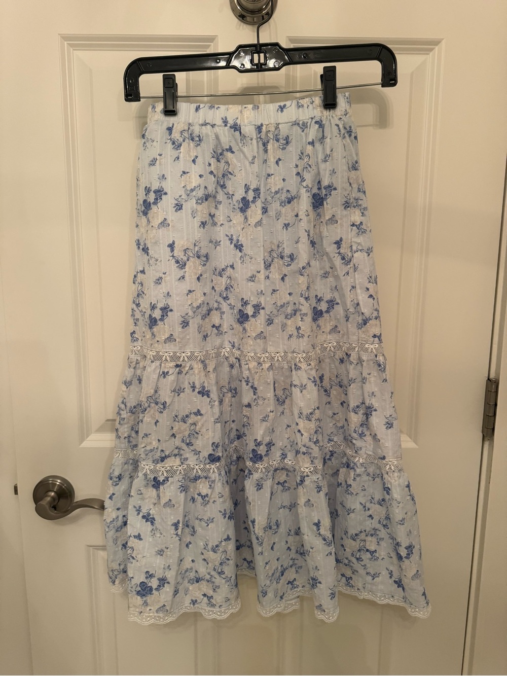 Girls' Blue Floral Tiered Maxi Skirt